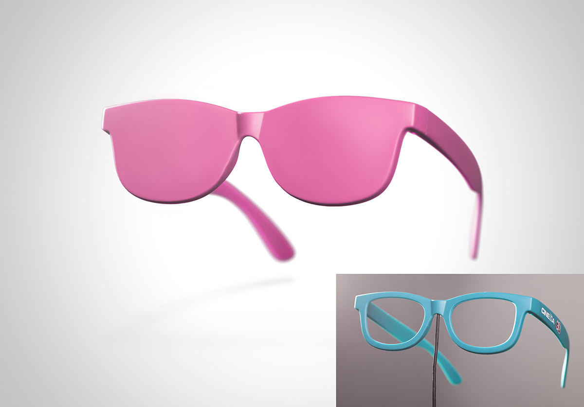Pink eyeglasses concept on white background